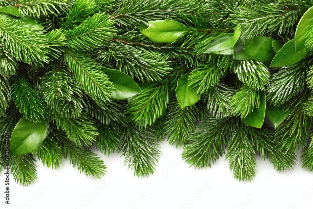 Naklejka premium Lush green foliage and vibrant needles of evergreen plants beautifully layered to create a natural backdrop symbolizing growth and tranquility captured with clarity