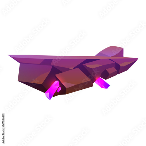 Abstract Purple Geometric Spacecraft Isolated on White Background