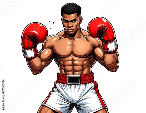 Powerful boxer in action stance