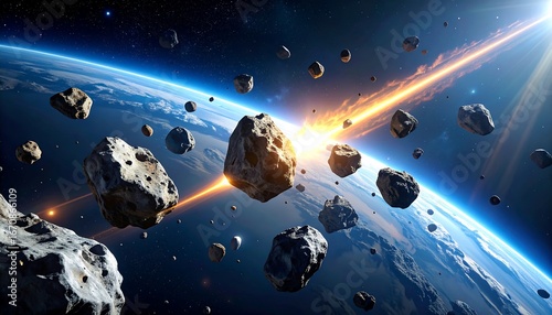 Fototapeta Naklejka Na Ścianę i Meble -  Asteroid Impact Earth Space Debris.