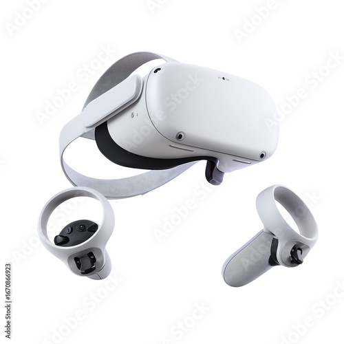 Meta Quest 2 VR Headset and Controllers White, Isolated on Black
