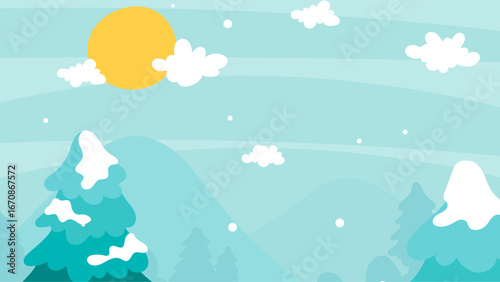 Whimsical Winter Landscape with Snow-Covered Trees and a Sunny Sky