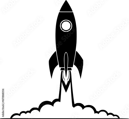 rocket launching into space business start up idea vector silhouette illustration isolated on white background 