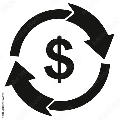 Symbolic Financial Flow: A simple and elegant depiction of money circulation, featuring a dollar symbol encircled by looping arrows.