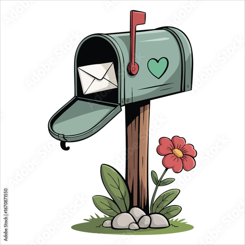 playful mail collection box with letters and packages vector art isolated on white background