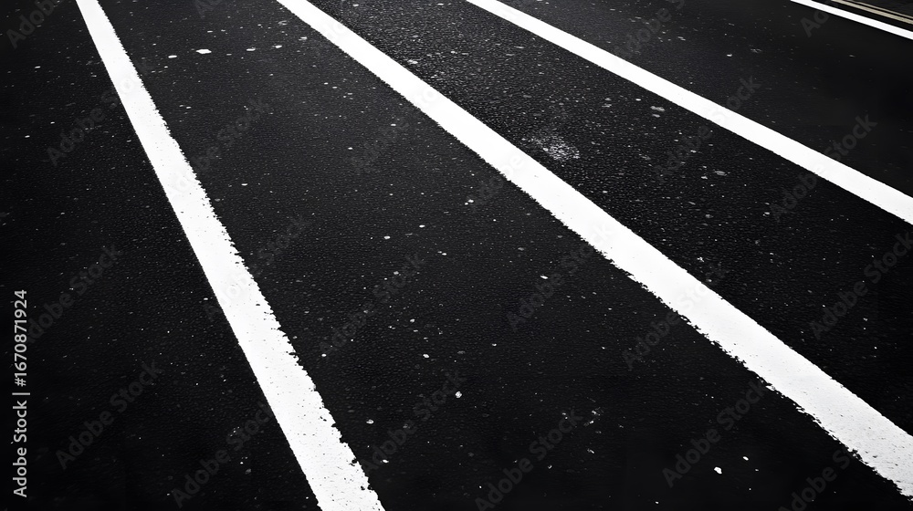 Fototapeta premium Abstract Asphalt Road with White Lines, Blacktop Texture, Parallel Stripes, Road Markings, Street Surface