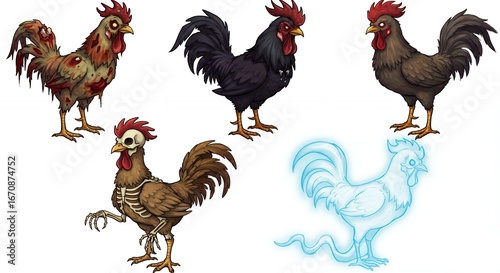 Colorful rooster illustrations different states
