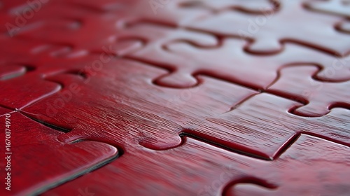 Close-up Red Jigsaw Puzzle Pieces Interlocking Texture