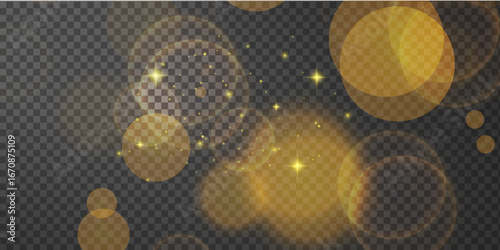 Bright gold glitter sparkle dust with shining confetti particles isolated PNG background