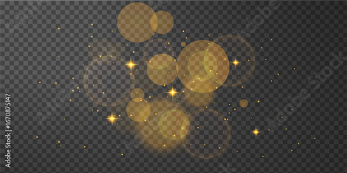 Bright shining dust sparkle glitter effect with bokeh glow isolated on black background
