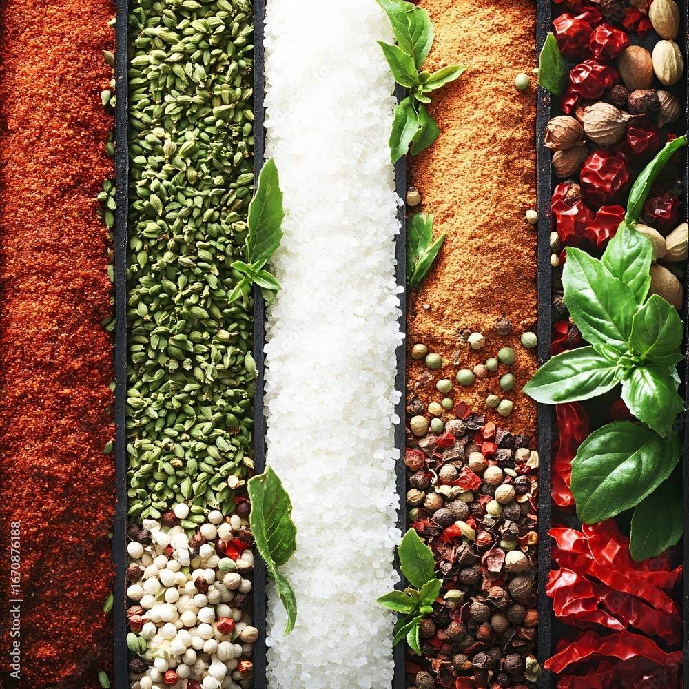 Fototapeta premium Vibrant Spice and Herb Collection Culinary Background