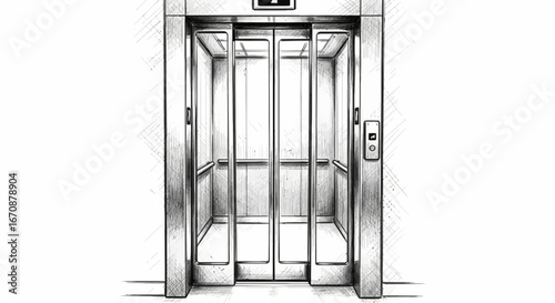 Elevator sketch representation, emphasizing precision and architectural detail