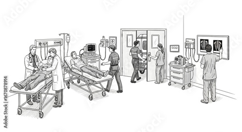 Emergency Room Scene Depicting Urgent Patient Care and Medical Assessment