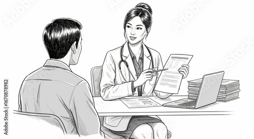 Female doctor explaining medical results to her patient in the office visit