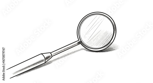 Sketch of a dental mirror in black and white with distinct shadows