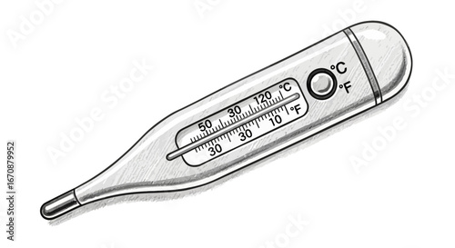 Vintage clinical thermometer illustration displaying both Celsius and Fahrenheit scales
