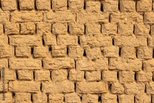 Mud brick wall in a rural North Macedonian village.