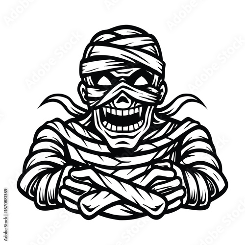 Fearsome mummy with glowing eyes and menacing grin ready to haunt your Halloween projects