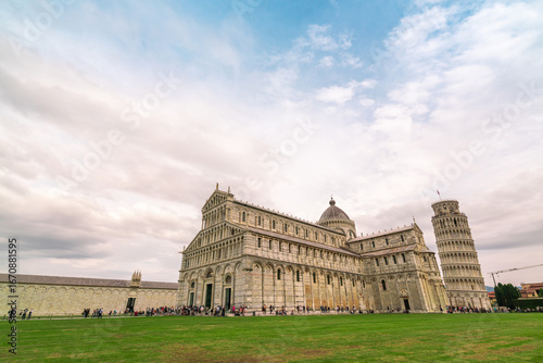 Iconic Leaning Tower of Pisa and Duomo Cathedral at Twilight