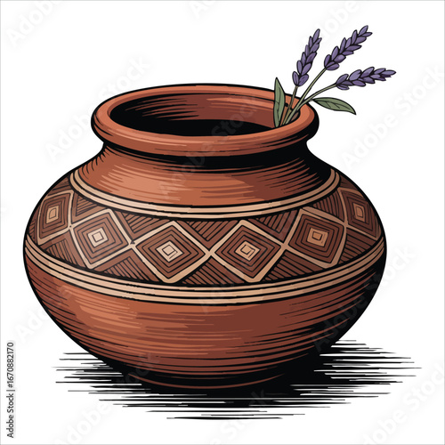 traditional african clay pot with geometric patterns vector illustration on white background