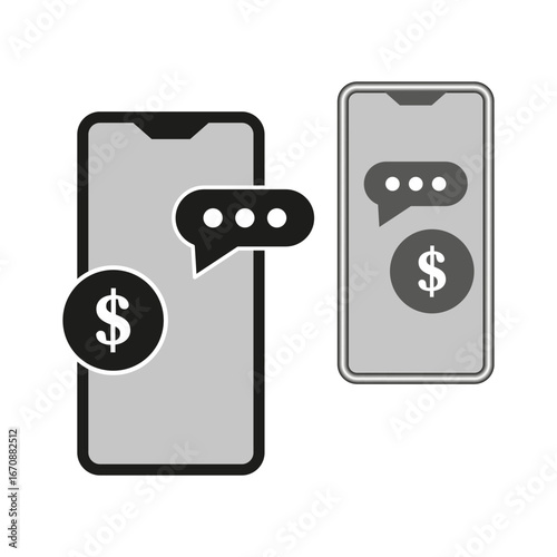 Mobile phone payment. E commerce transaction. Digital money transfer. Vector messaging symbol.