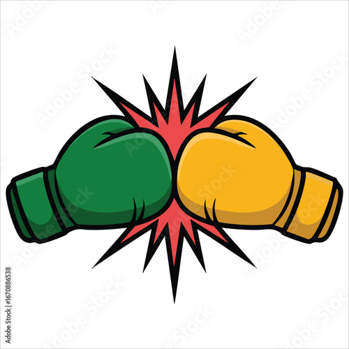 green and yellow boxing gloves fight emblem vector art isolated on white background