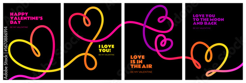 Abstract Color Heart Line Pattern. Love Backgrounds with Gradient Heart Shapes. Vector Modern Love Poster Design.