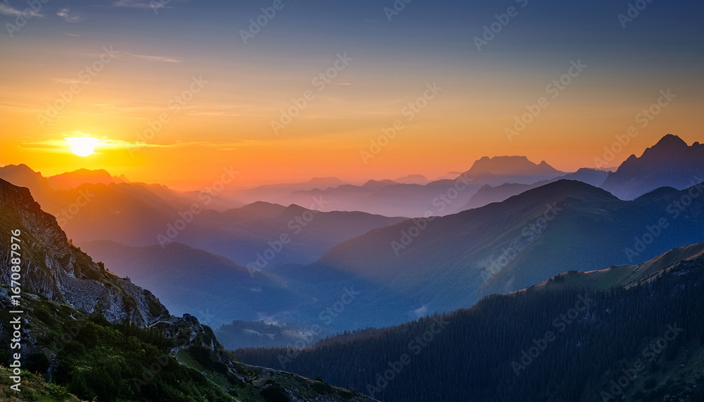 Obraz premium sunset over the mountains with orange and blue hues