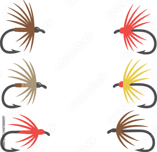This set of fishing fly lures features various colors and styles, commonly utilized in fly fishing for the purpose of attracting fish
