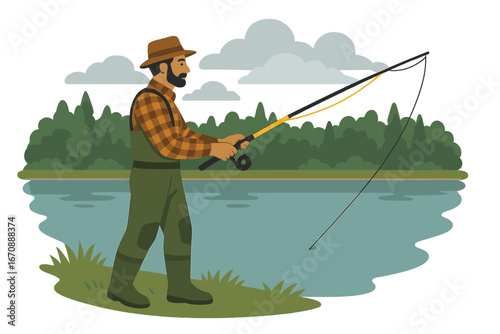 I engage in fishing as a hobby and sport, including activities like pothunting, big game fishing, and fly fishing, often as a bearded fisherman with a rod, typically during summer weekends