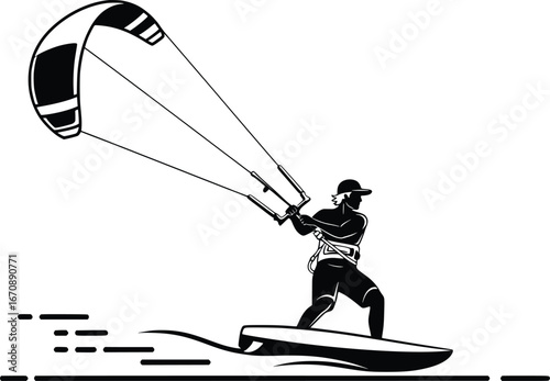Dynamic kitesurfing action silhouette capturing extreme sports thrill and adventure