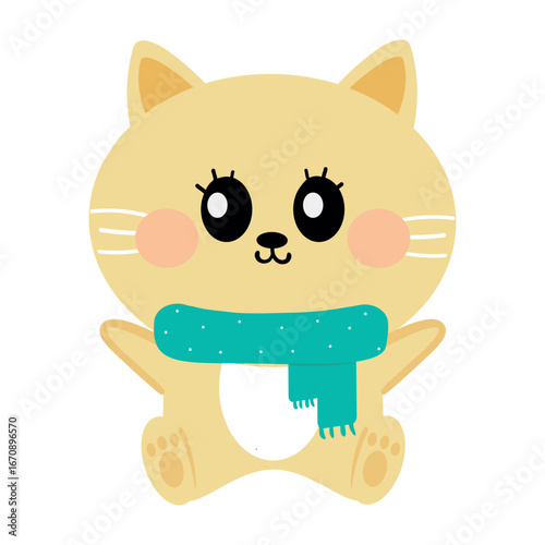 Wallpaper Mural Hand drawing cartoon kitty wearing blue scarf. cute animal drawing, doodle Torontodigital.ca