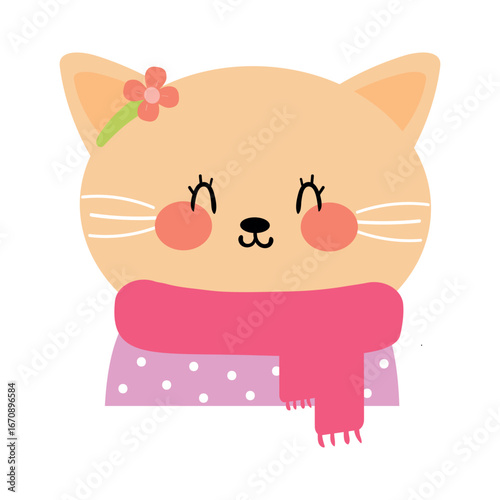 Wallpaper Mural Hand drawing cartoon kitty wearing pink scarf. cute animal drawing, doodle Torontodigital.ca