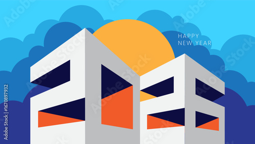 Happy New Year 2026 with building concept