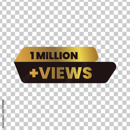 Golden and black banner celebrating one million views with a plus sign and the word views in a modern font on a transparent background