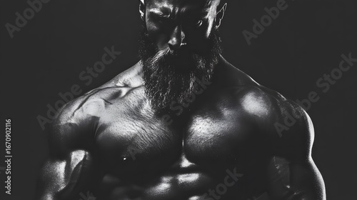 Powerful Muscular Man Portrait Black And White Photography