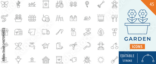 Garden icon collection set. Editable stroke.