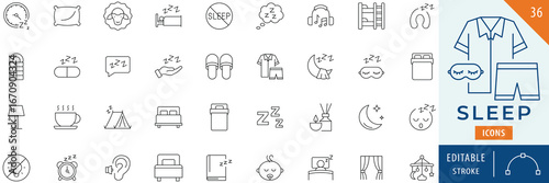 Sleep icon collection set. Editable stroke.