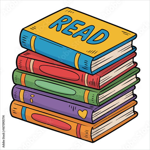 educational book pile illustration for school themes vector art isolated on white background