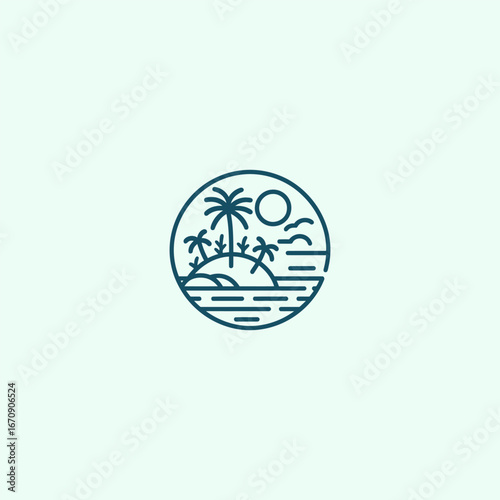 Minimalist tropical island abstract line art logo. 