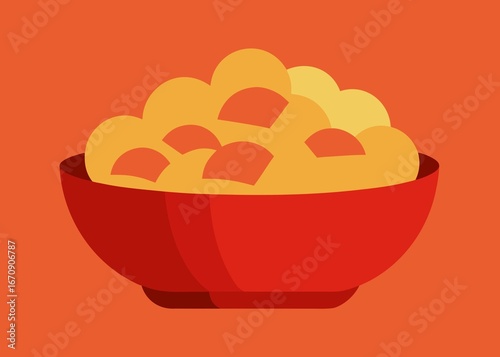 Bowl of Macaroni and Cheese Illustration on Orange Background for Food Related Projects
