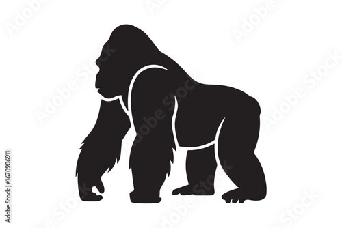 editable clipart black gorilla walking silhouette vector artwork perfect for wildlife conservation poster design vintage