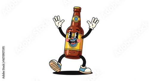 Joyful Oktoberfest Beer Bottle Character Cartoon Illustration