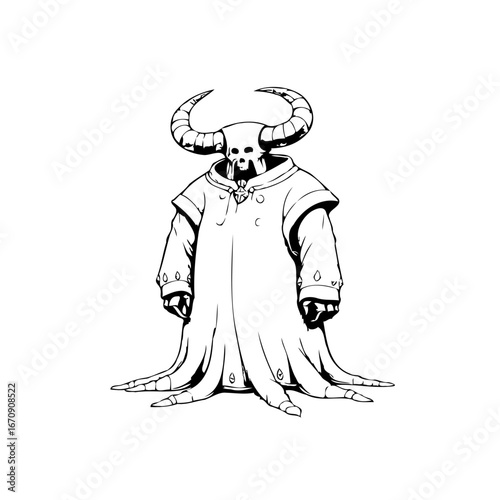 A mysterious horned figure shrouded in robes standing solemnly creating a unique illustration