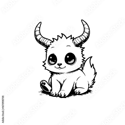 Adorable horned creature digital illustration showcasing whimsical imagination for children's