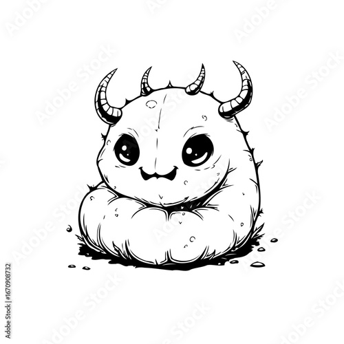 Adorable horned creature sketch with big eyes a whimsical depiction of otherworldly cartoon