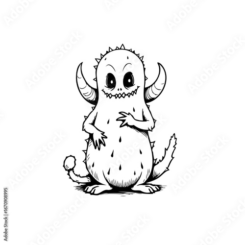 Charming monochrome monster illustration showcasing creative design with whimsical features and