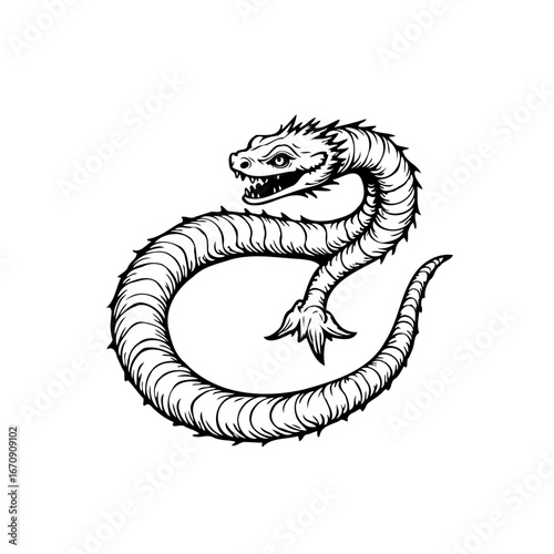 Coiled mythical serpent with scales illustration artistic portrayal of serpentine creature and