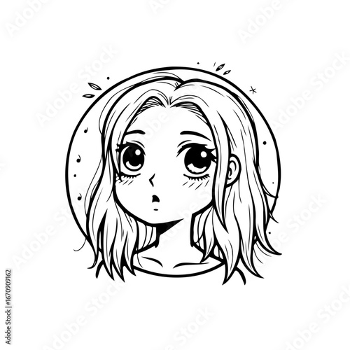 Cute anime girl character vector illustration showcasing big eyes and surprised facial expression