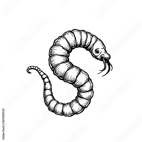 Detailed serpentine creature illustration depicting a uniquely styled elongated worm shape with a